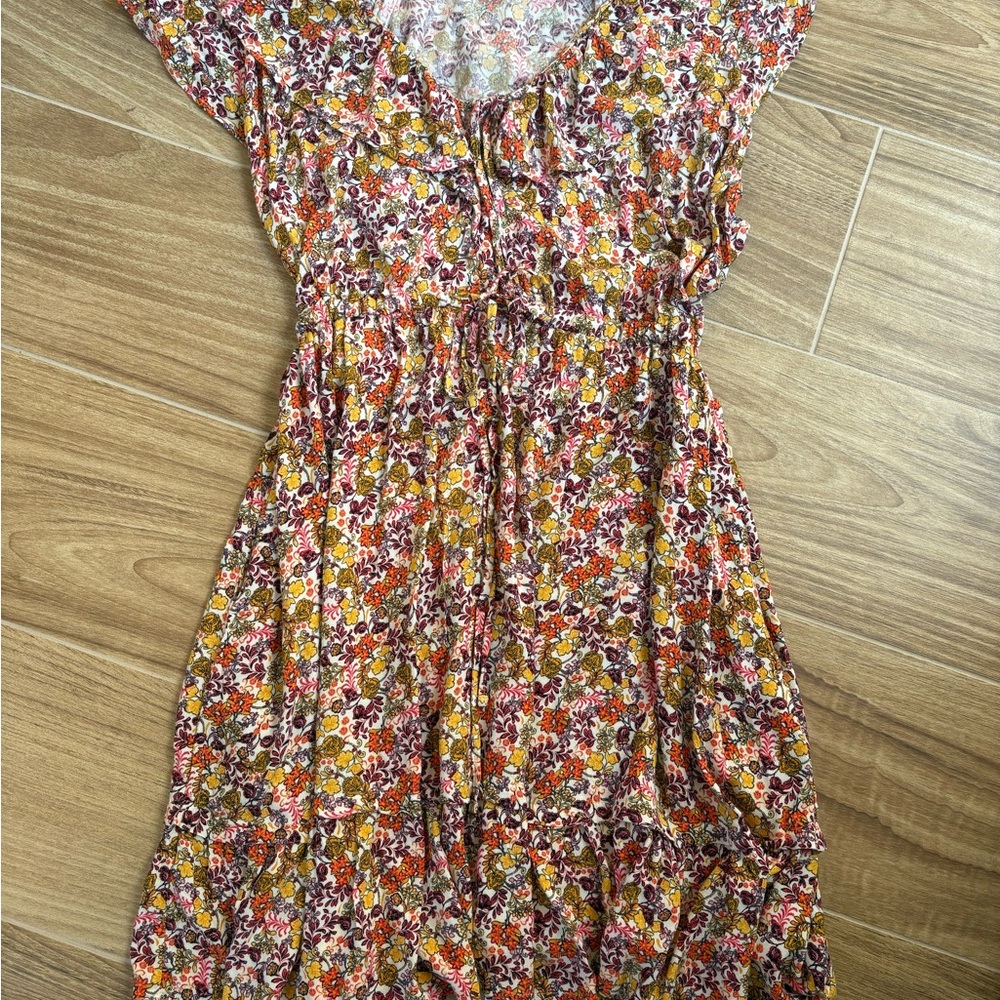 Old Navy Floral Fall Mini Dress Size L Flutter Sleeve‎ Boho Cottagecore Romantic